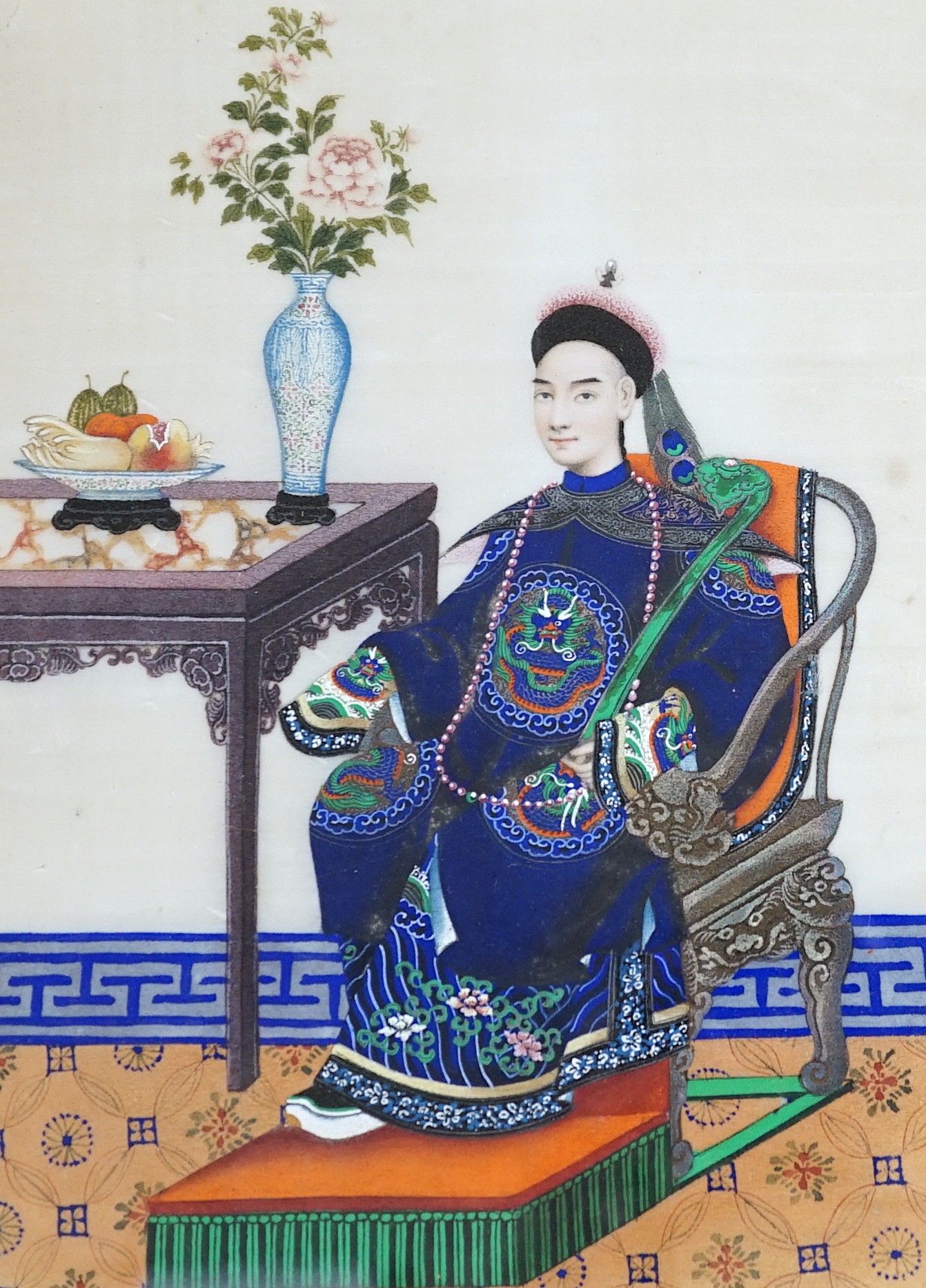 19th century Chinese School, pair of gouaches on pith paper, Studies of seated nobles, 22 x 16cm
